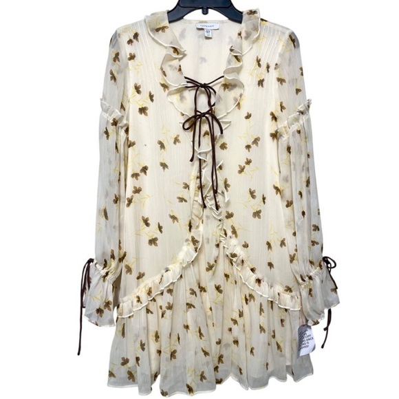 Topshop Poet Sleeve Frill Mini Dress - Picture 5 of 7